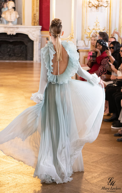 Glacial Open-Back Pleated Gown