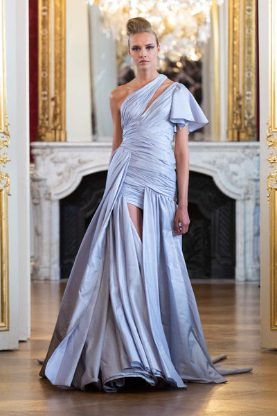 Shimmering A-Line Gown in Blue/Silver