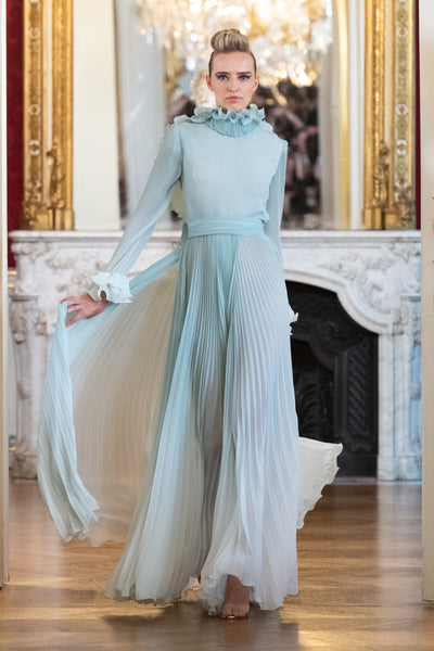 Glacial Open-Back Pleated Gown