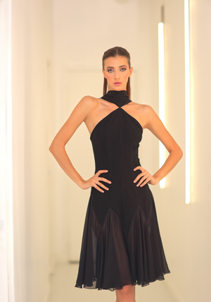 Silk Chiffon & Jersey Dress in Black
